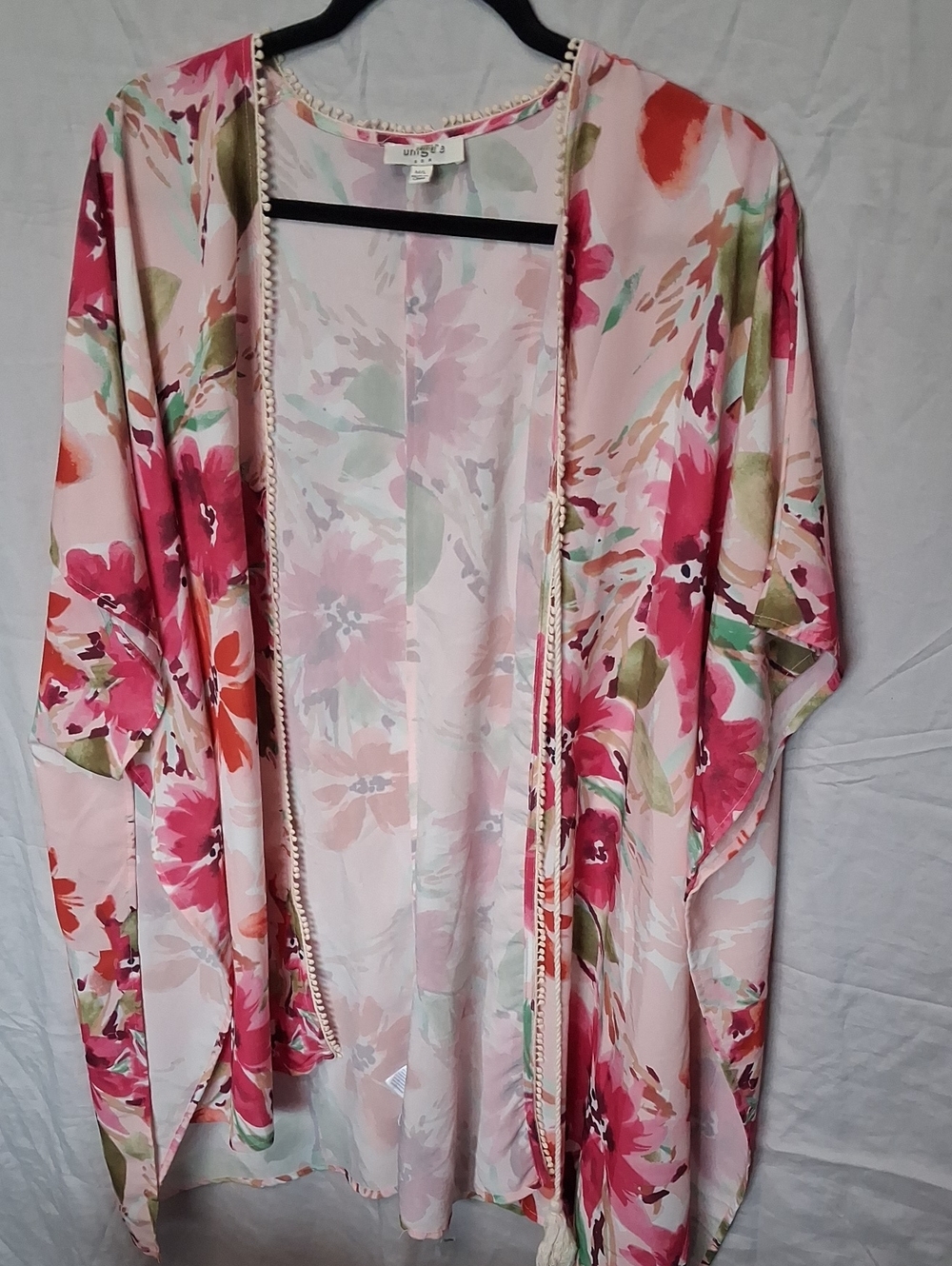 Umgee Pink Floral Kimono with Green Accents